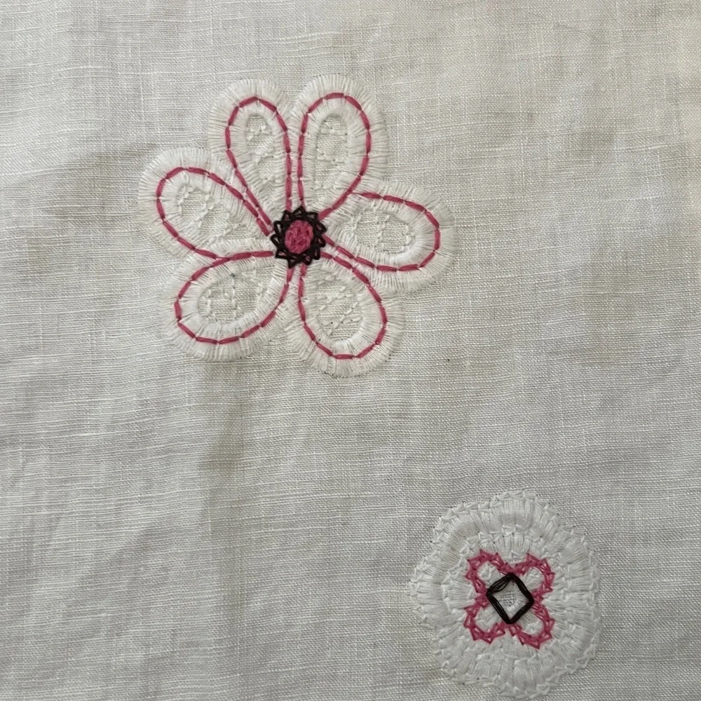 Vintage- Willi Smith White Linen Embroidered Flower Zipper On The Side Sz 4 - Picture 5 of 10